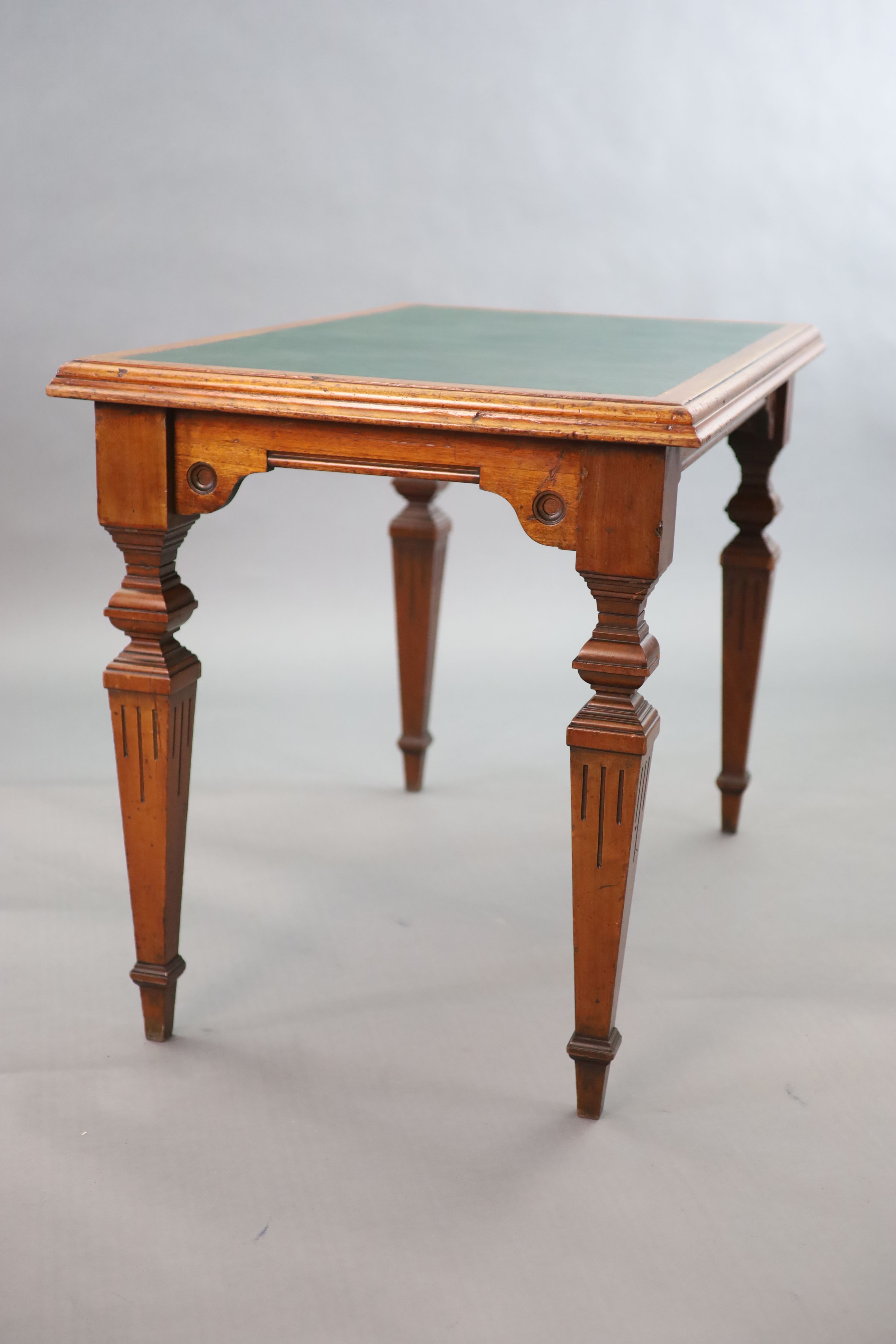 A Victorian mahogany library table, supplied by Sage & Co. Shopfitters of London, W.113cm D.69cm H.78cm